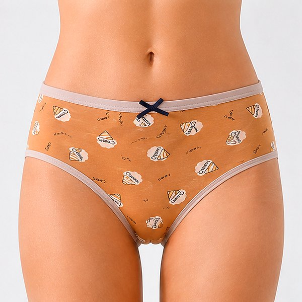 Printed Women's Underwear Women's Cute Ice Cream Print Briefs, Bow Decor Comfortable Underwear