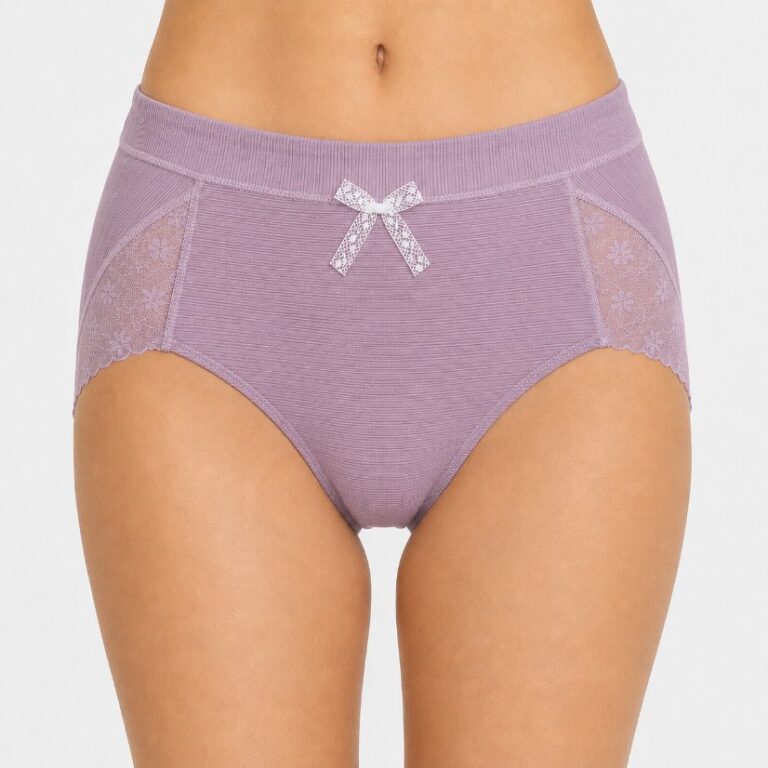 Lace Women's Underwear Women's Ribbed Cotton Briefs, Lace Bow Decor Soft Comfortable Underwear