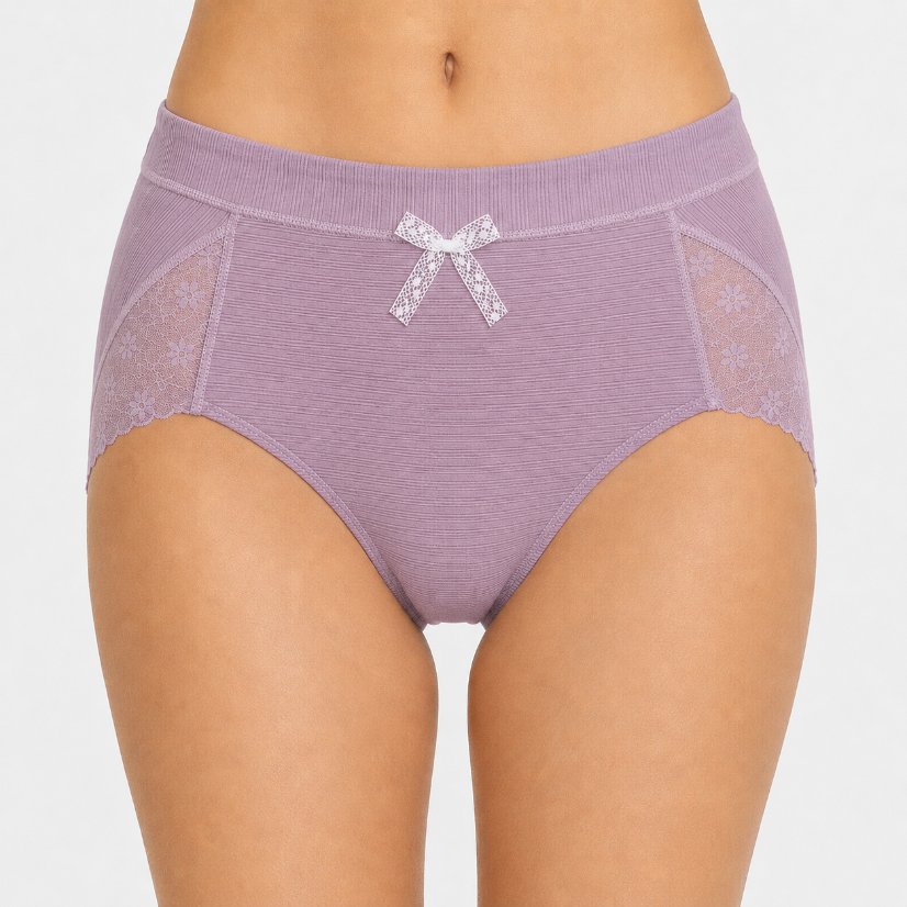 Lace Women's Underwear Women's Ribbed Cotton Briefs, Lace Bow Decor Soft Comfortable Underwear