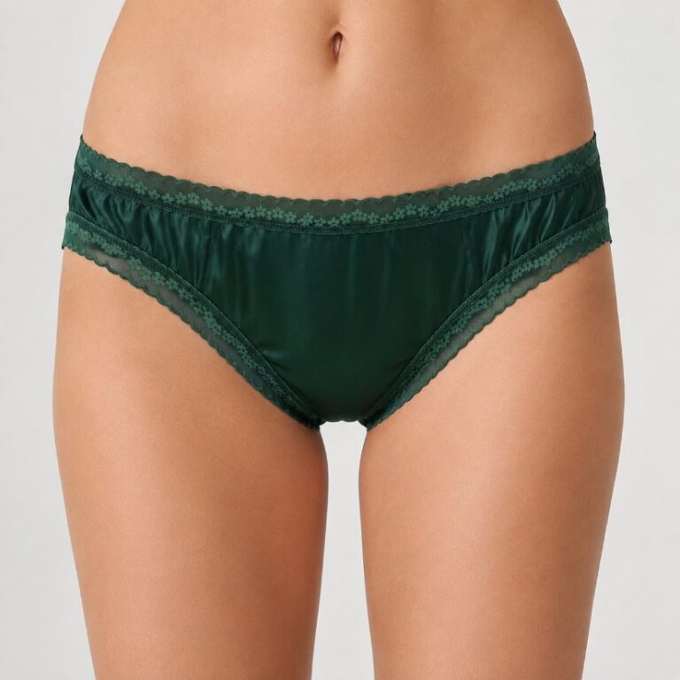 Lace Women's Underwear Women's Satin Lace Briefs, Smooth Lace Trim Mid-Waist Underwear