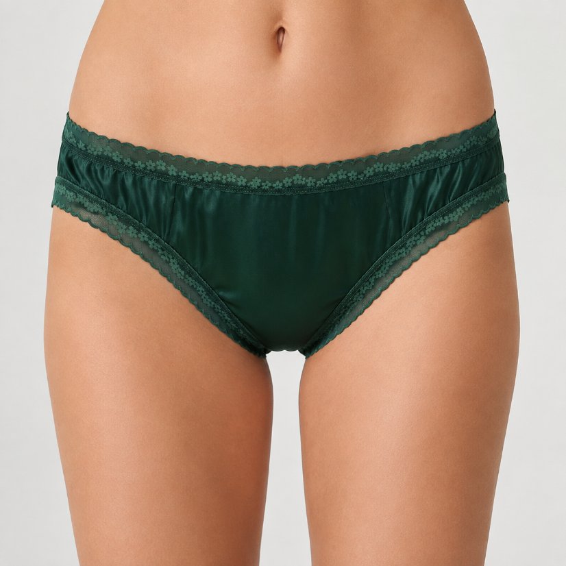 Lace Women's Underwear Women's Satin Lace Briefs, Smooth Lace Trim Mid-Waist Underwear