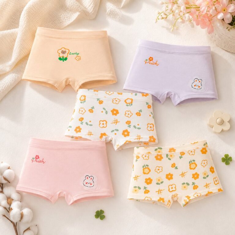 Kids' Underwear Girls' Cotton Boxer Briefs, Cute Floral Print Kids Underwear