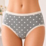 Printed Women's Underwear Women's Polka Dot Heart Print Briefs, Lace Trim Cute Underwear