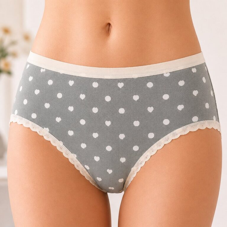 Printed Women's Underwear Women's Polka Dot Heart Print Briefs, Lace Trim Cute Underwear