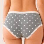 Printed Women's Underwear Women's Polka Dot Heart Print Briefs, Lace Trim Cute Underwear