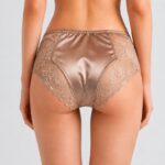 Lace Women's Underwear Women's Satin Lace Briefs, Sexy Lace Trim Mid-Waist Underwear